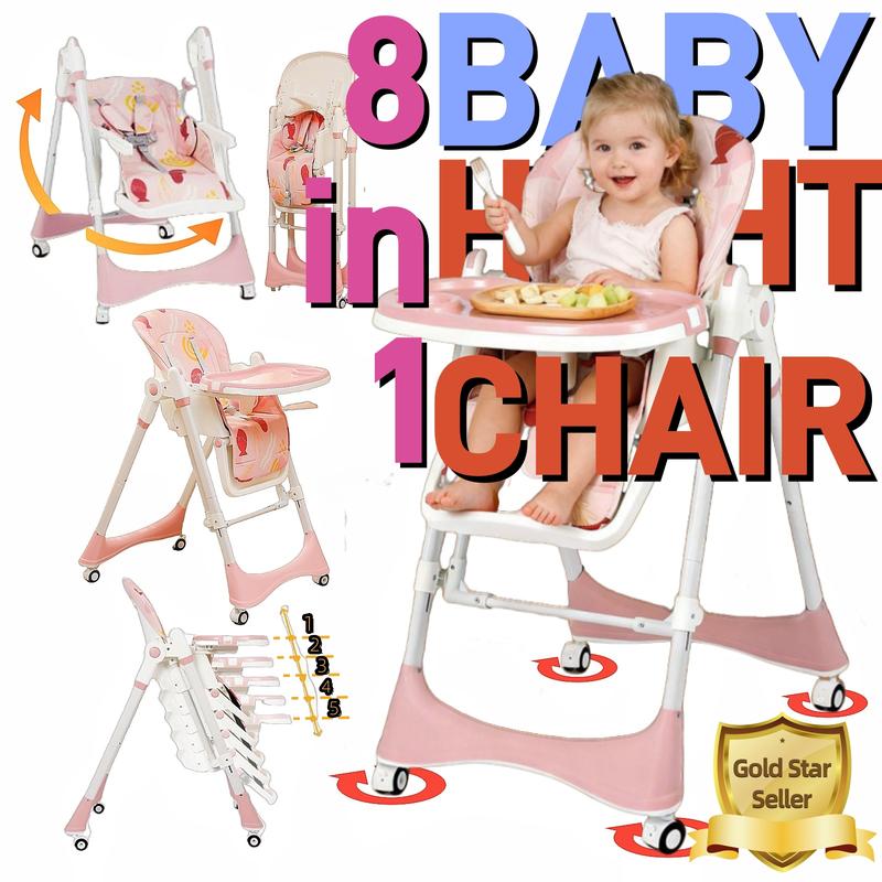 Multifunctional Baby High Chair with Removable Double Tray