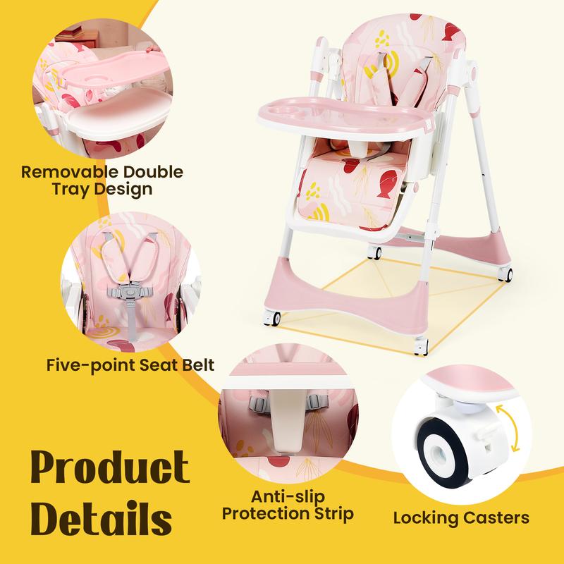 Multifunctional Baby High Chair with Removable Double Tray