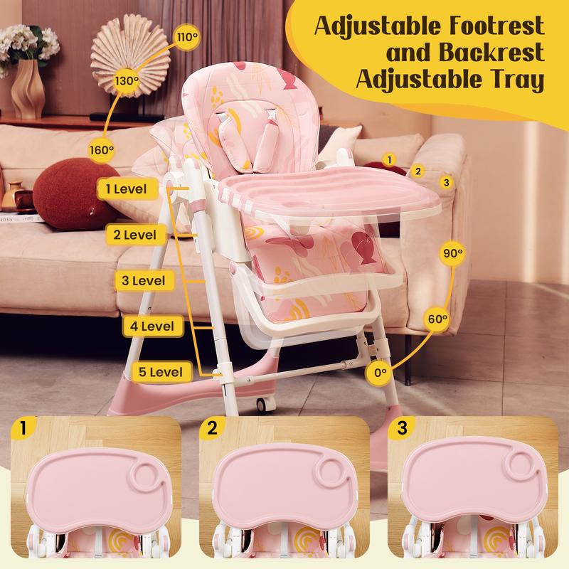 Multifunctional Baby High Chair with Removable Double Tray