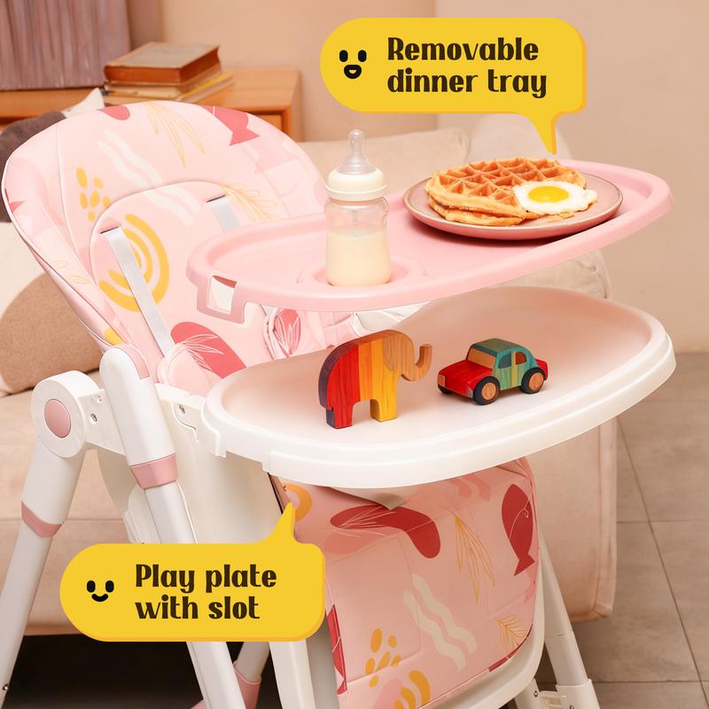Multifunctional Baby High Chair with Removable Double Tray