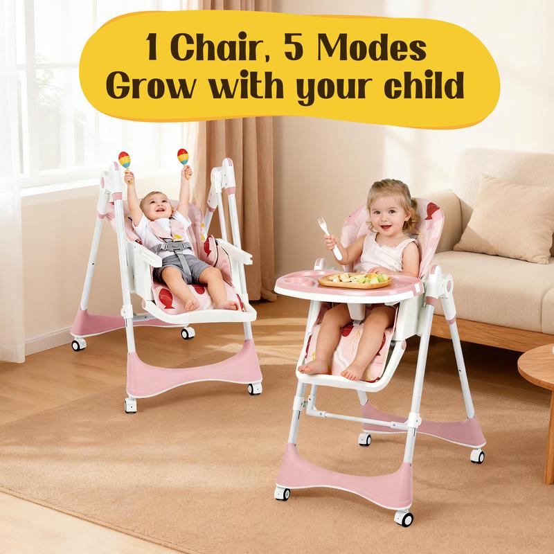 Multifunctional Baby High Chair with Removable Double Tray